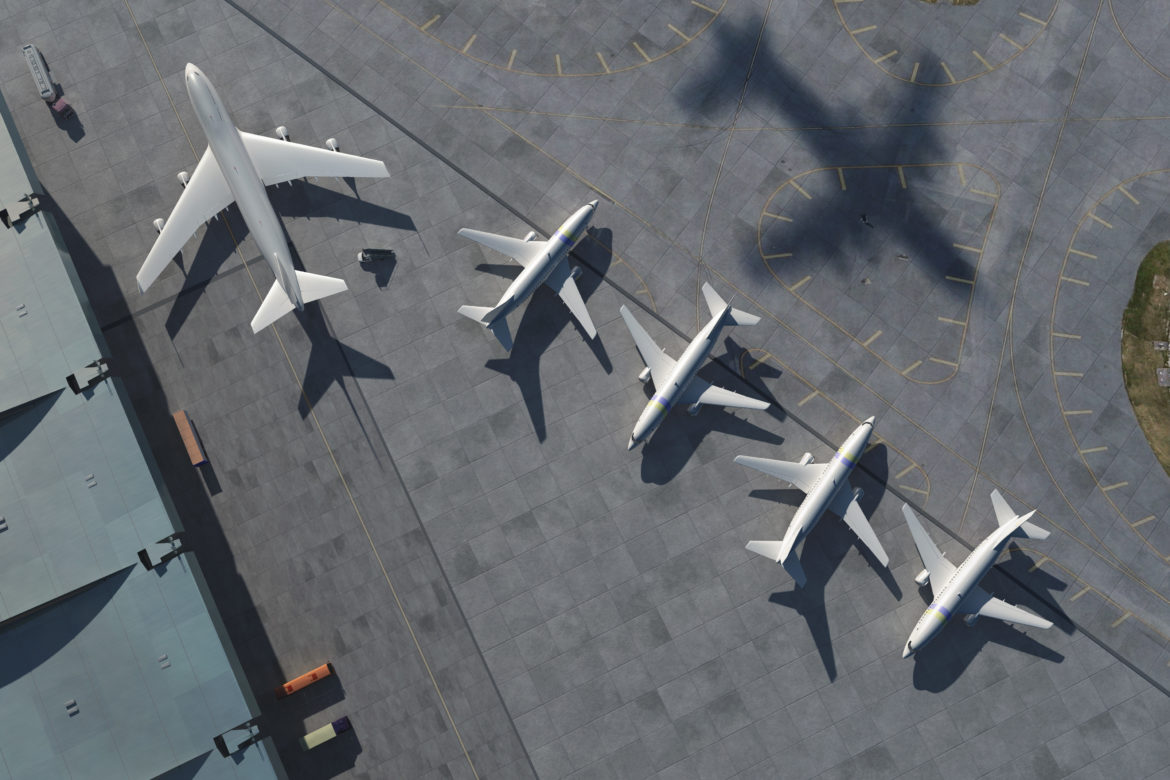 Jetlag vermeiden: Flugzeuge am Flughafen von oben