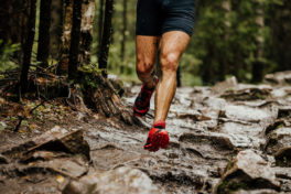 Läuferknie Behandlung: Beine eines Läufers im Wald