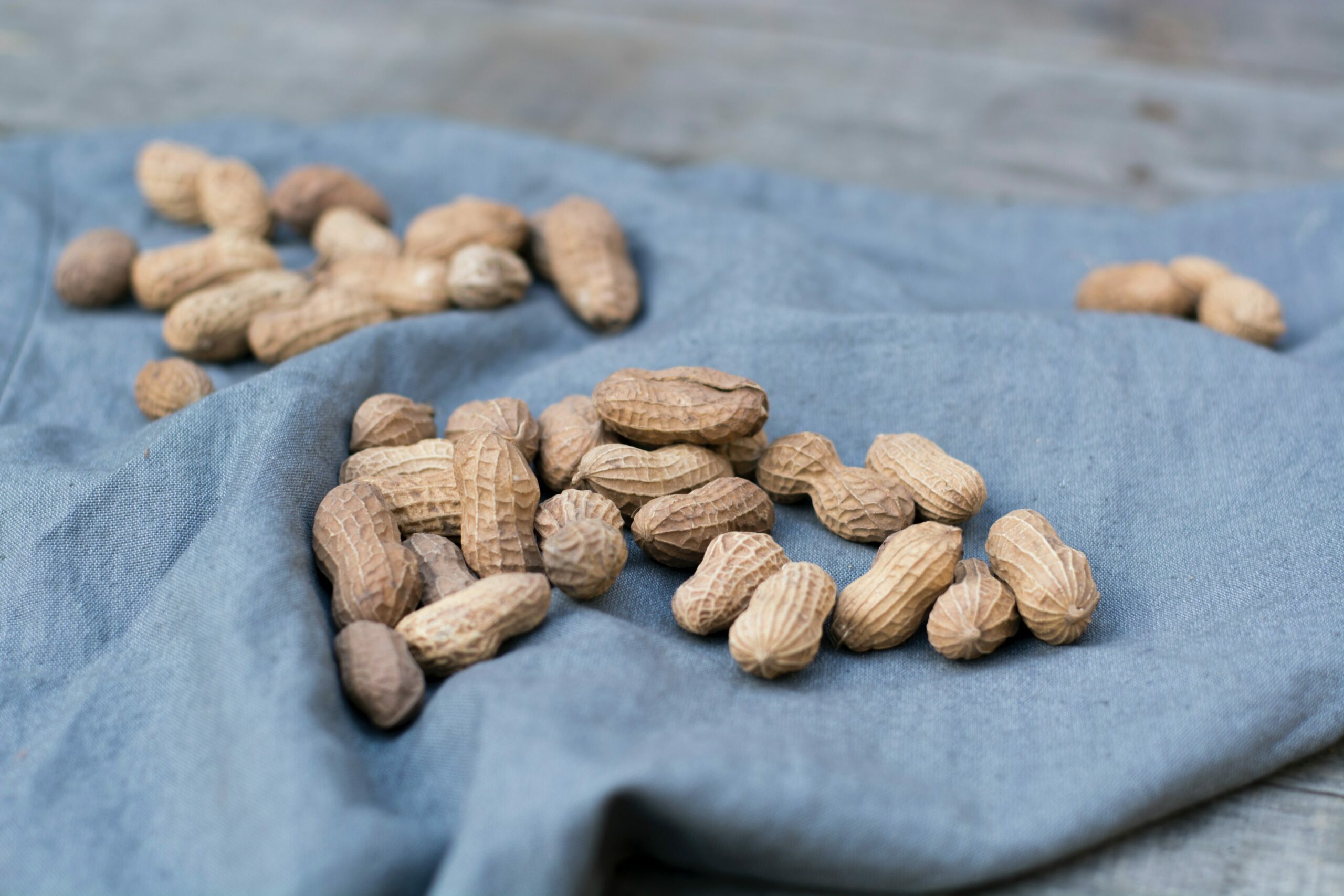 Erdnussallergie bei Kindern: Erdnüsse auf blauem Tuch